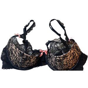 Victoria's Secret Dream Angels Balconet Bra Women's Size 36D Pink  Black Lace VS